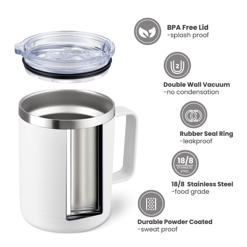 MEWAY 12oz Coffee Mug With Handle 8 Pack Bulk,Stainless Steel Insulated Travel Tumblers With Sliding Lid,Double Wall Vacuum Camping Cup for Hot & Cold Drinks Tea (White,Set of 8) - Image 2